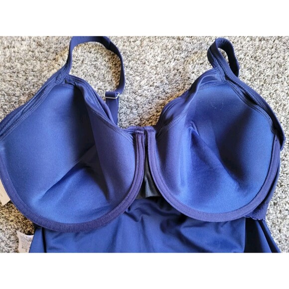 Swim Top Navy 16W DD Solid Wrap Front Tummy Control 1X Underwire Lands End S858 - Picture 7 of 10
